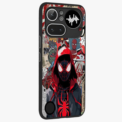 Spider Collage Street Glass Case upright view showcasing bold superhero artwork with urban street theme.