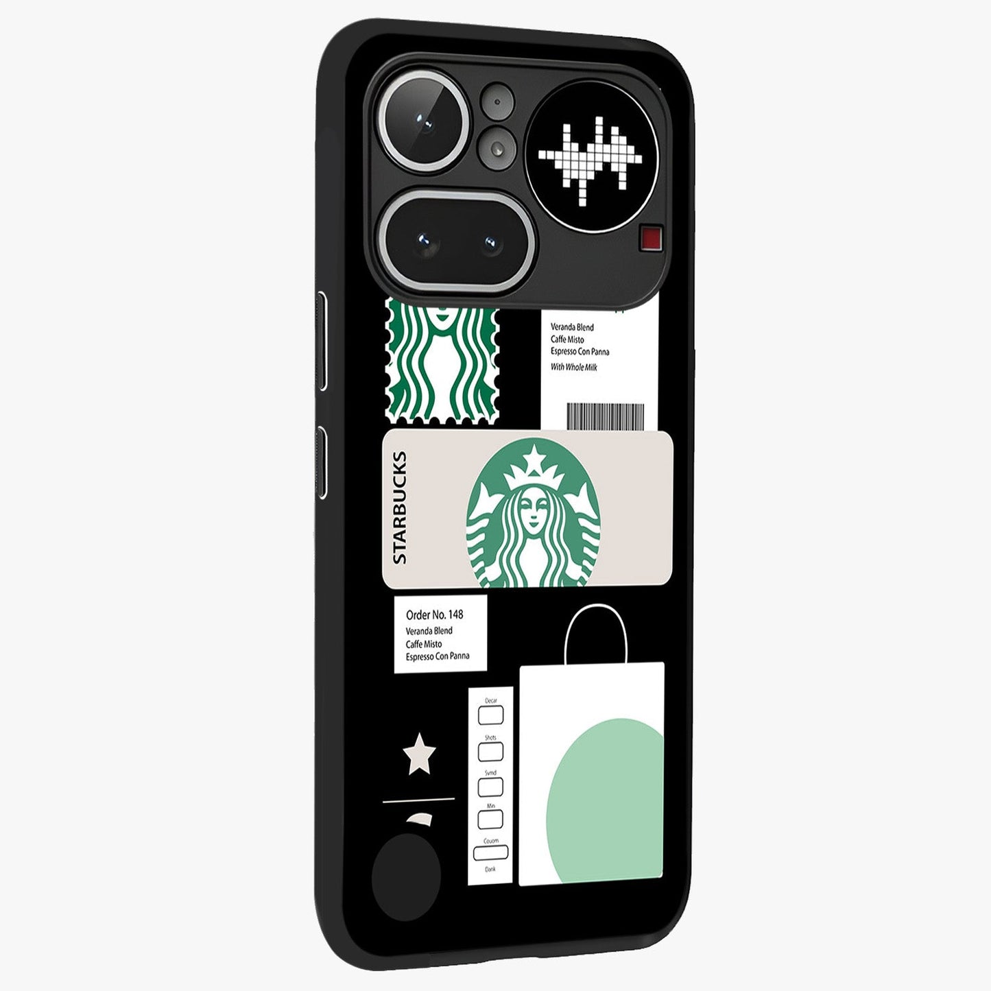 Starbucks Mocha Glass Case upright view showcasing trendy coffee inspired artwork with modern lifestyle theme.