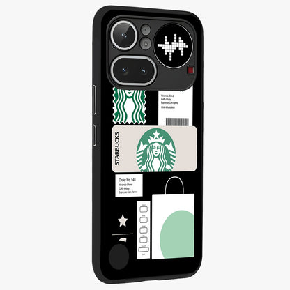 Starbucks Mocha Glass Case upright view showcasing trendy coffee inspired artwork with modern lifestyle theme.