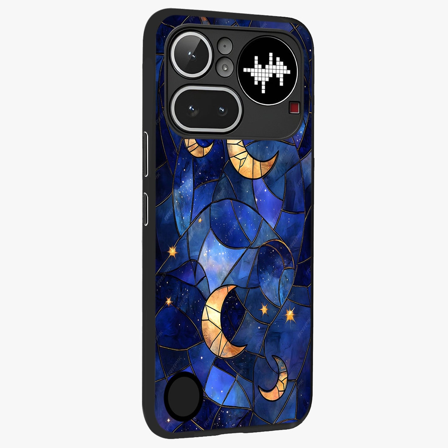 Starlit Sky Tapestry Glass Case upright view showcasing elegant starry sky artwork with cosmic decorative theme.