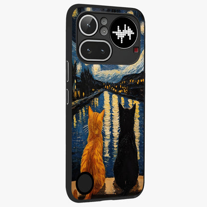 Starry River Cats Glass Case upright view showcasing adorable cat artwork with magical river and stars theme.