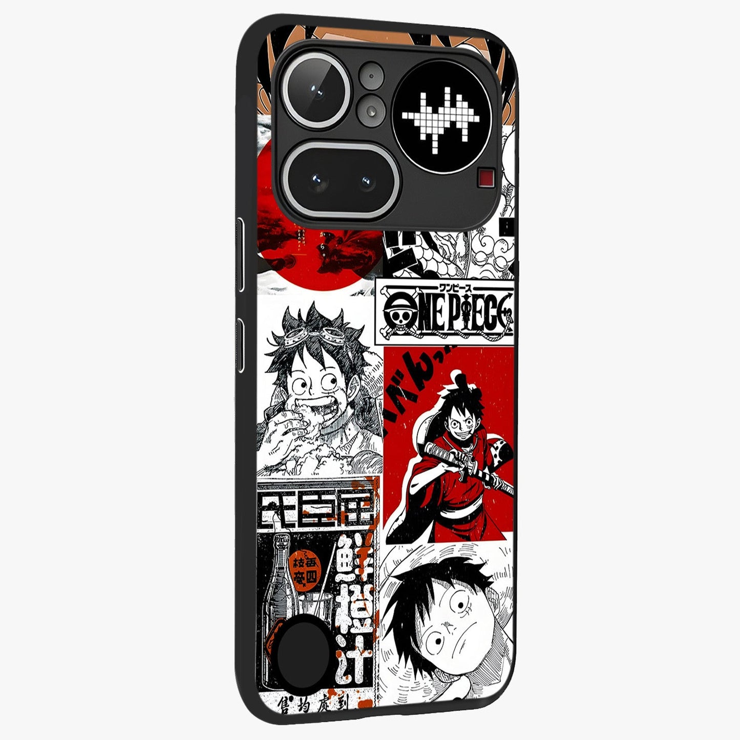 Strawhat Chaos Panels Glass Case upright view showcasing energetic anime artwork with bold adventure theme.
