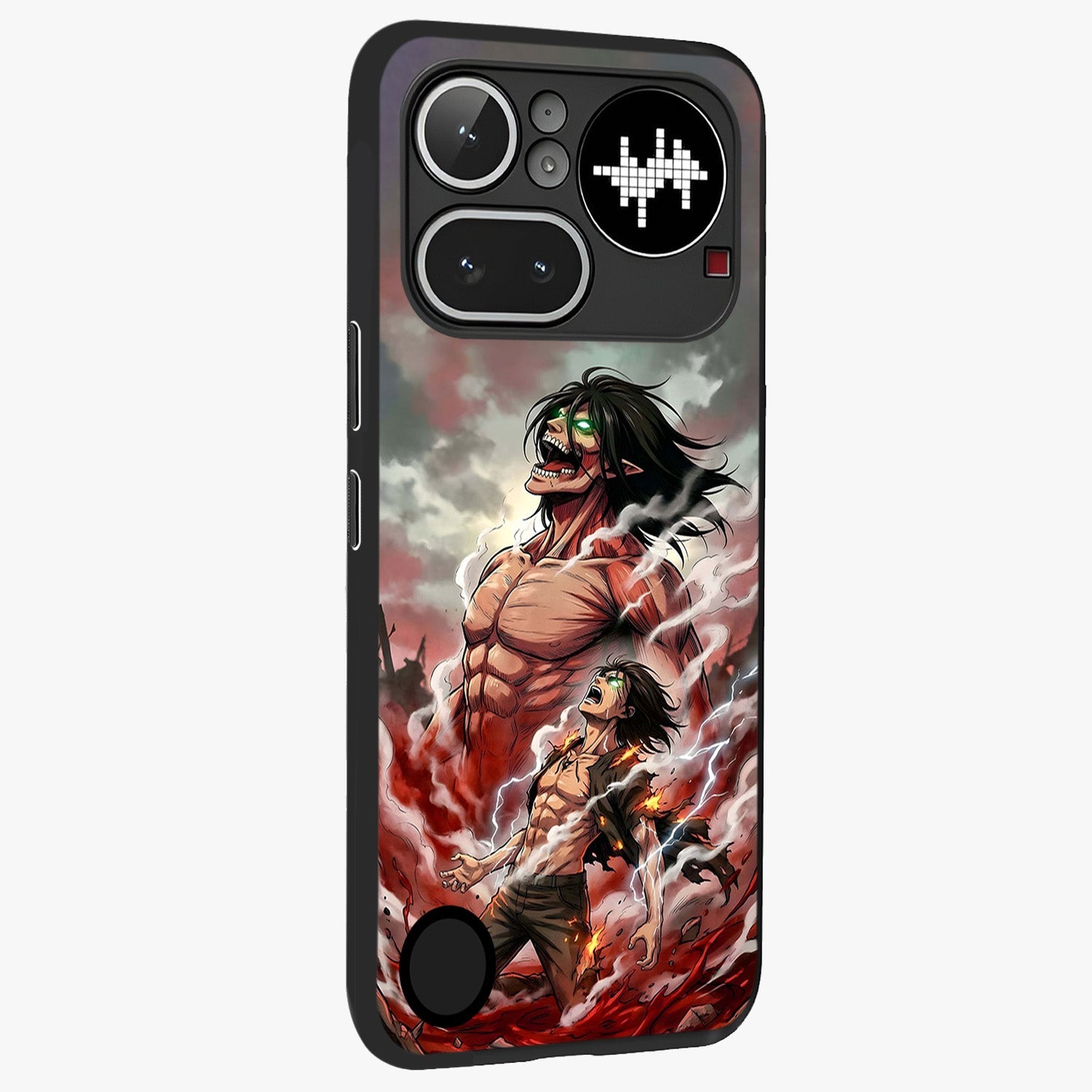 Titan Awakening Fury Glass Case upright view showcasing intense titan artwork with epic fantasy theme.