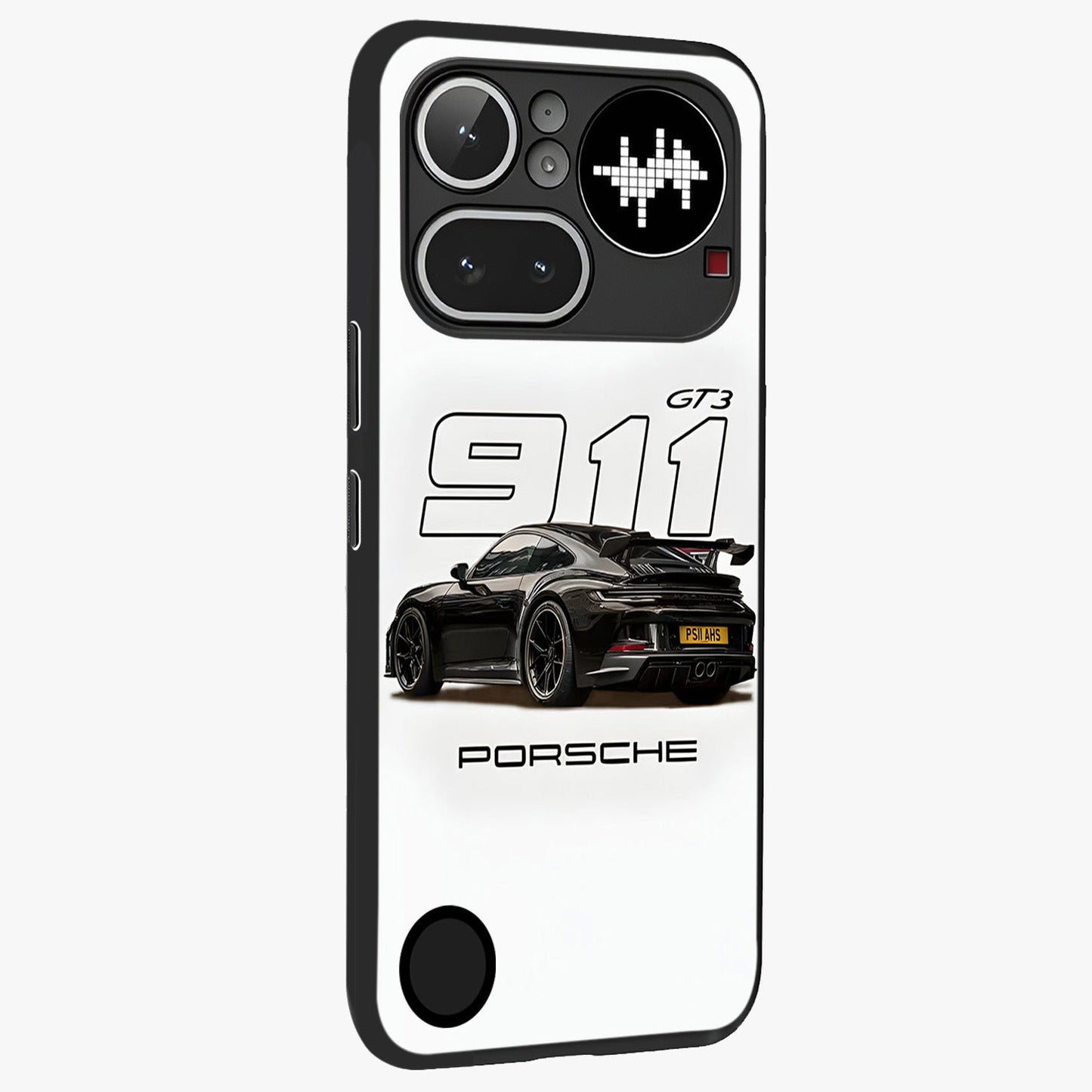 Turbo Legacy Icon Glass Case upright view showcasing bold racing inspired artwork with classic car theme.