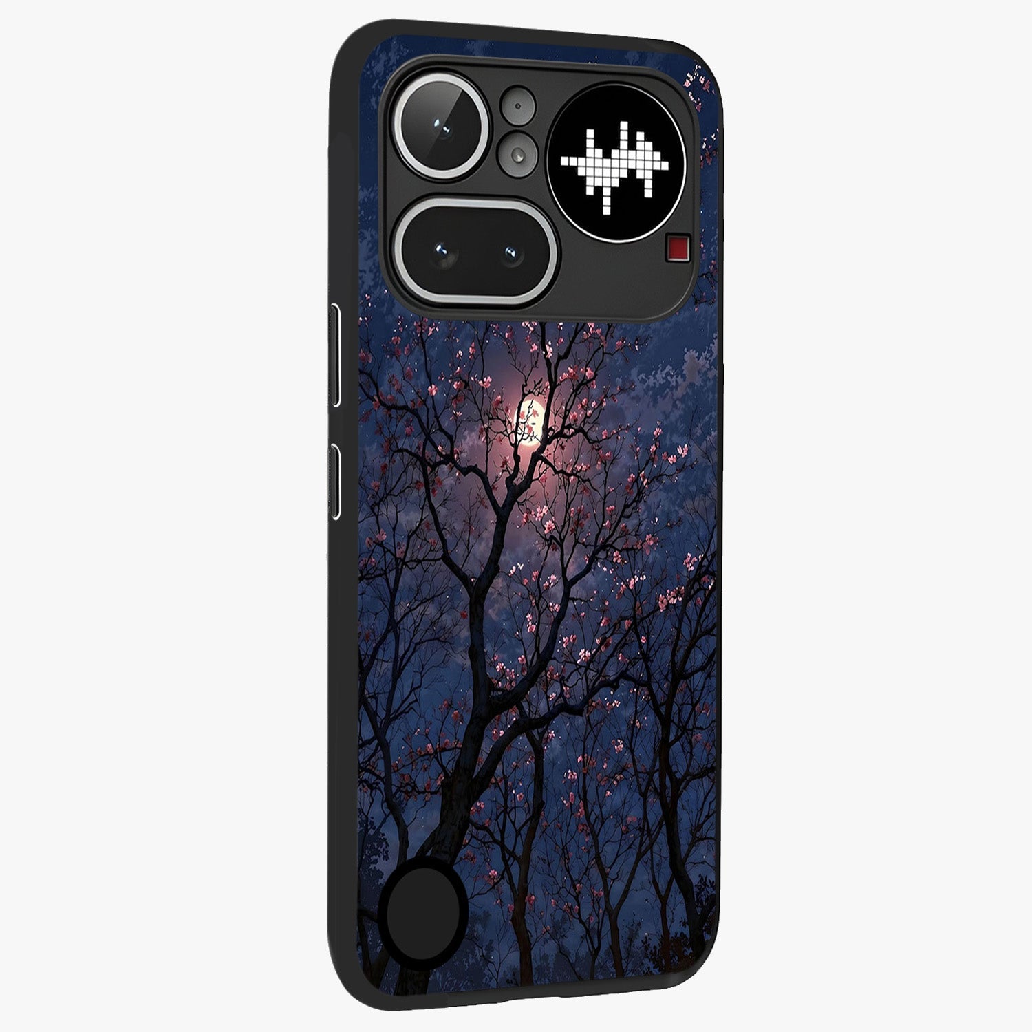 Twilight Sakura Serenade Glass Case upright view showcasing beautiful cherry blossom artwork with serene evening theme.