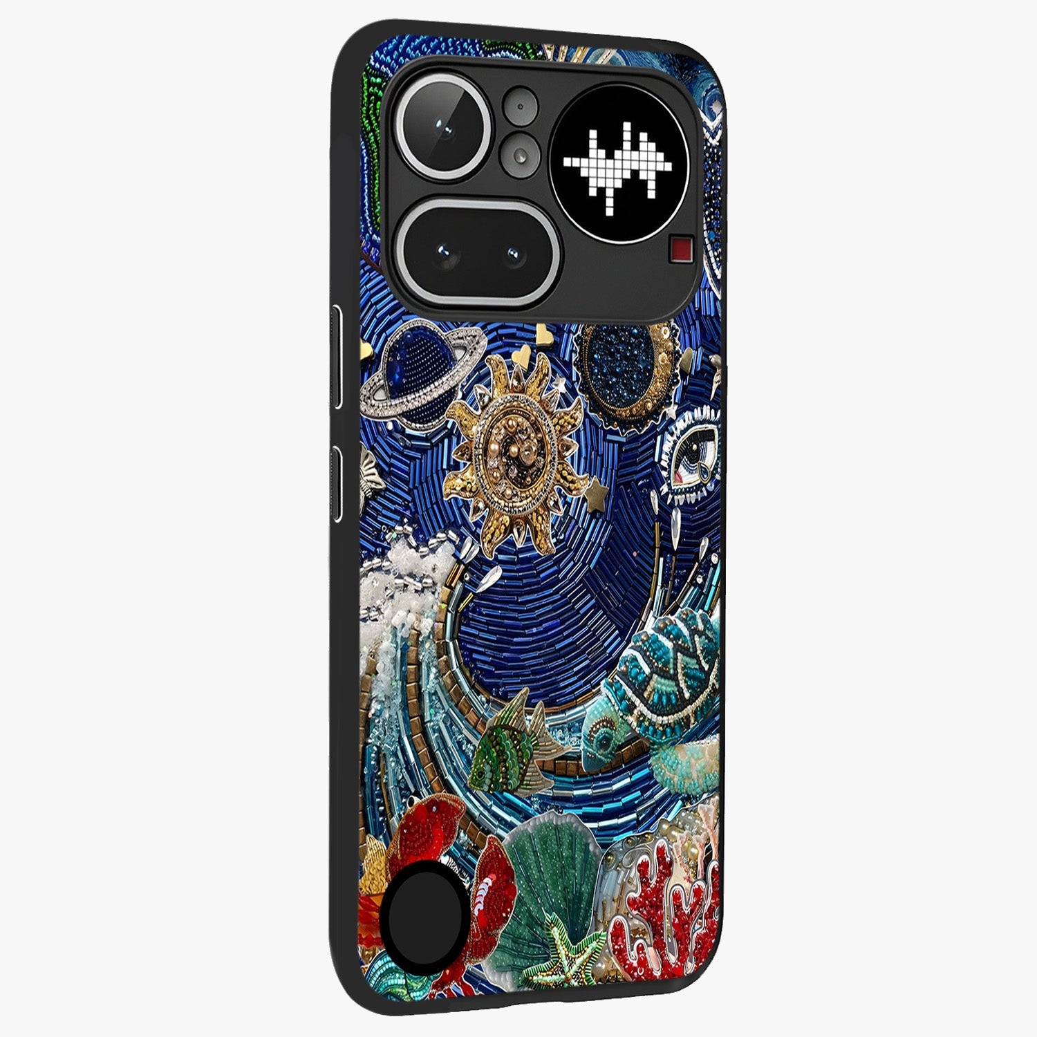 Universe Underwater Spark Glass Case upright view showcasing magical underwater galaxy artwork with vibrant cosmic theme.