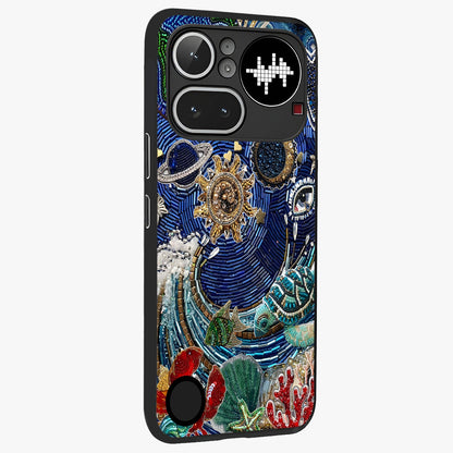 Universe Underwater Spark Glass Case upright view showcasing magical underwater galaxy artwork with vibrant cosmic theme.