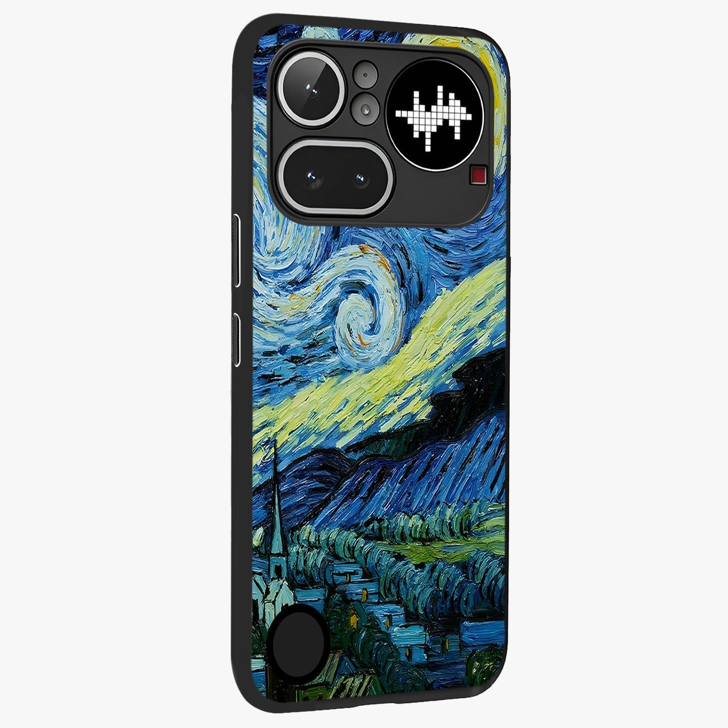 Van Gogh Art Glass Case upright view showcasing expressive painting style artwork with timeless artistic theme.