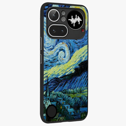 Van Gogh Art Glass Case upright view showcasing expressive painting style artwork with timeless artistic theme.