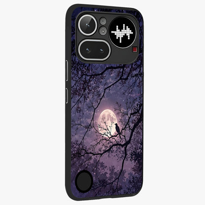 Whispering Moon Silence Glass Case upright view showcasing peaceful moon artwork with tranquil celestial theme.