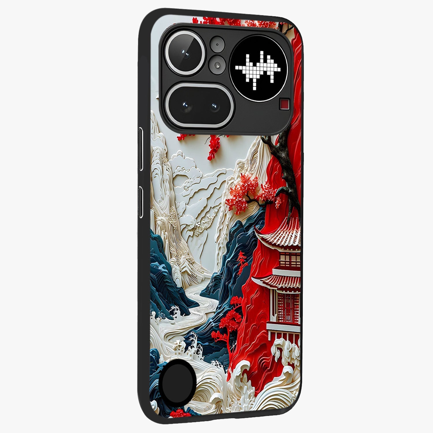 Whispers Of Sakura Waves Glass Case upright view showcasing delicate cherry blossom artwork with elegant nature theme.