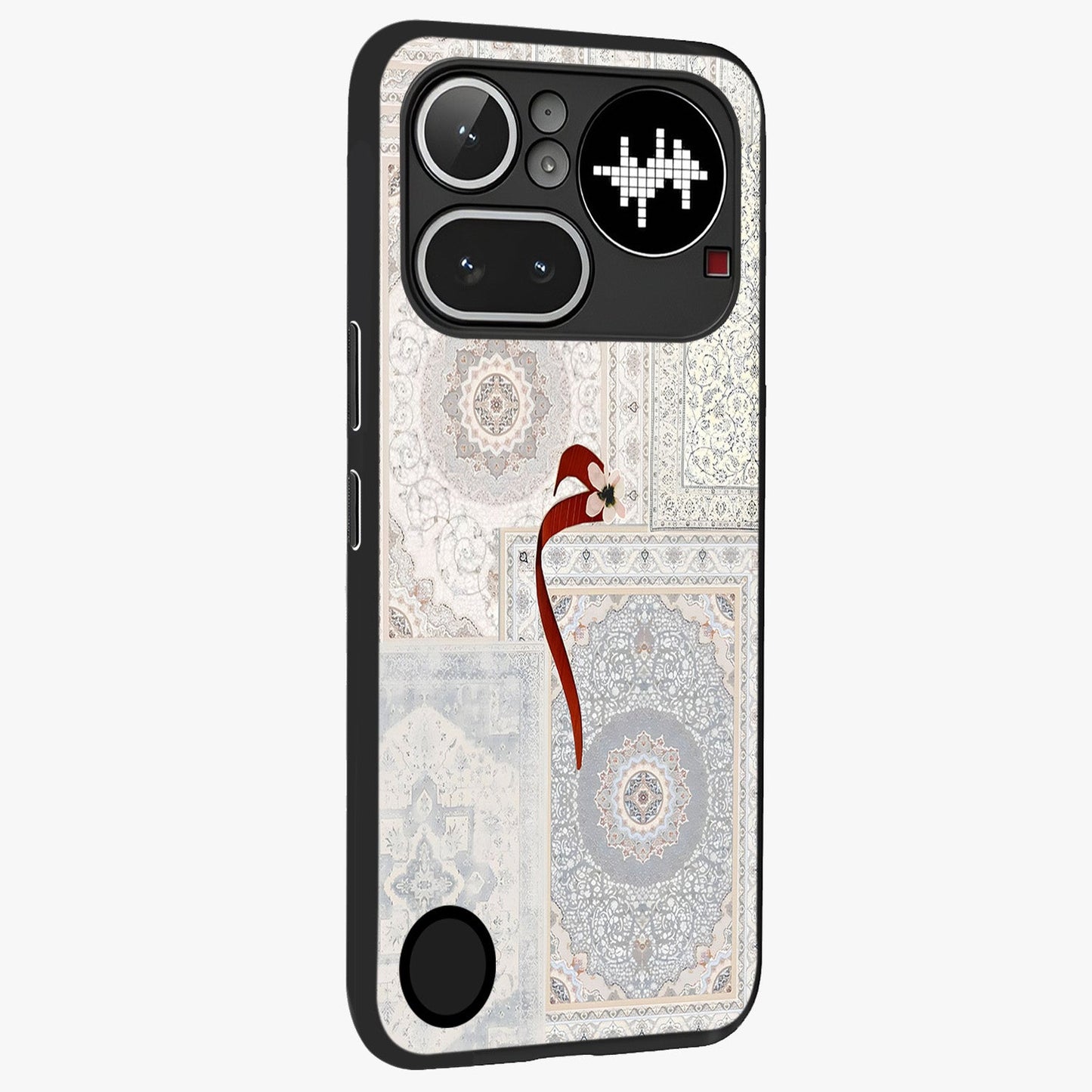White Aesthetic Bow Glass Case upright view showcasing delicate ribbon bow artwork with cute minimalist theme.