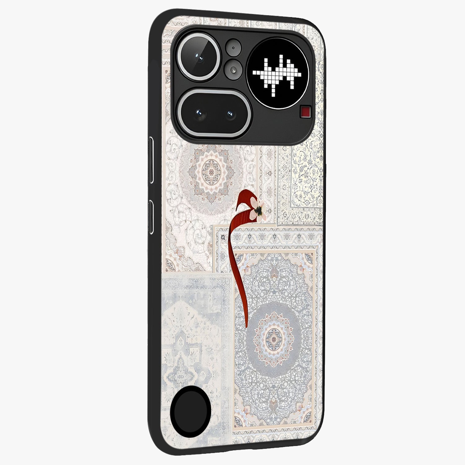 White Aesthetic Bow Glass Case upright view showcasing delicate ribbon bow artwork with cute minimalist theme.