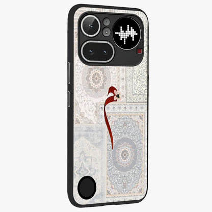 White Aesthetic Bow Glass Case upright view showcasing delicate ribbon bow artwork with cute minimalist theme.