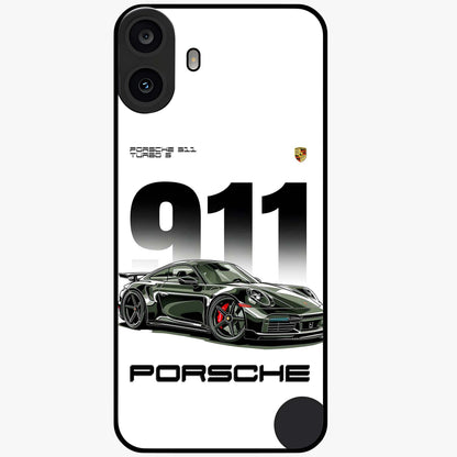 911 Turbo Dominance Glass Case showing clean flat back view with bold 911 sports car artwork and glossy glass finish.