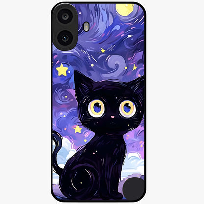 Abstract Cat Art Glass Case showing flat back view with artistic cat illustration and glossy glass finish.
