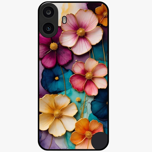 Artlyn Grace Flower Pattern Glass Case showing flat back view with elegant floral pattern artwork and glossy glass finish.