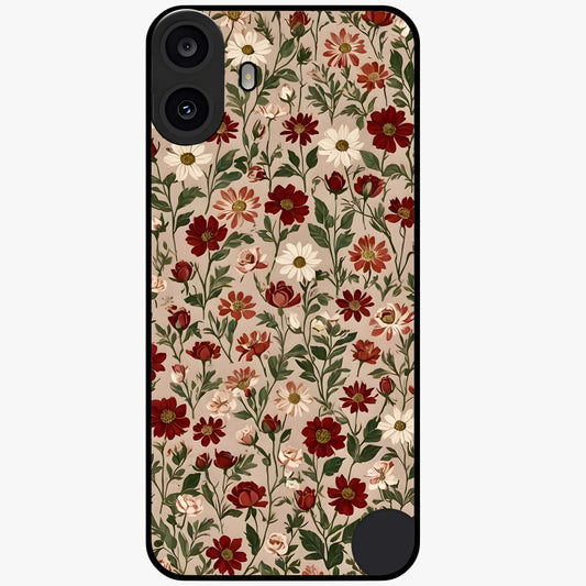 Biege Flower With Leaf Glass Case showing flat back view with soft beige floral artwork and glossy glass finish.