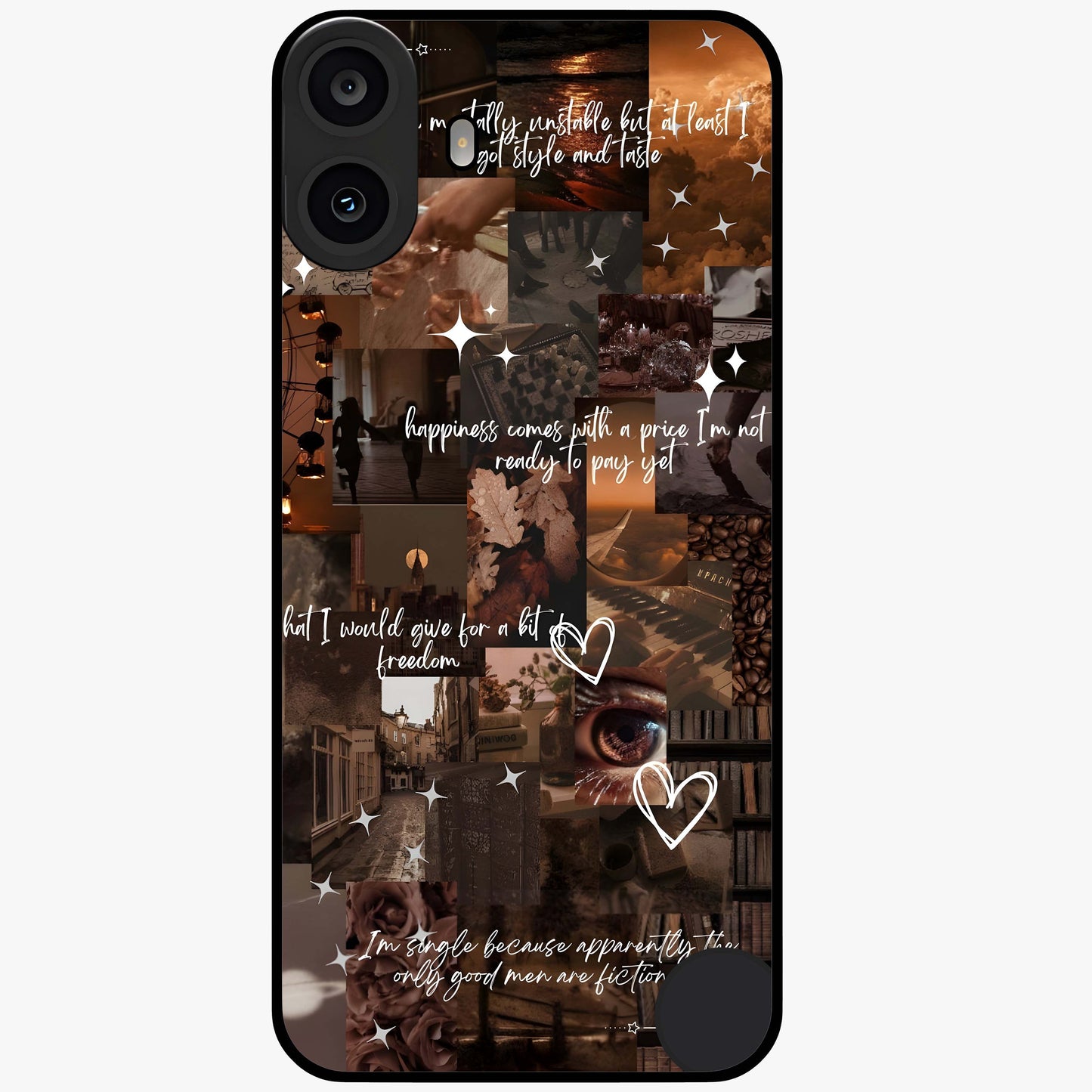 Bittersweet Aesthetic Chaos Glass Case showing flat back view with artistic chaotic aesthetic design and glossy glass finish.