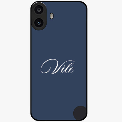 Blue Background Personalized Custom Name Glass Case showing flat back view with minimal blue background and custom name design.