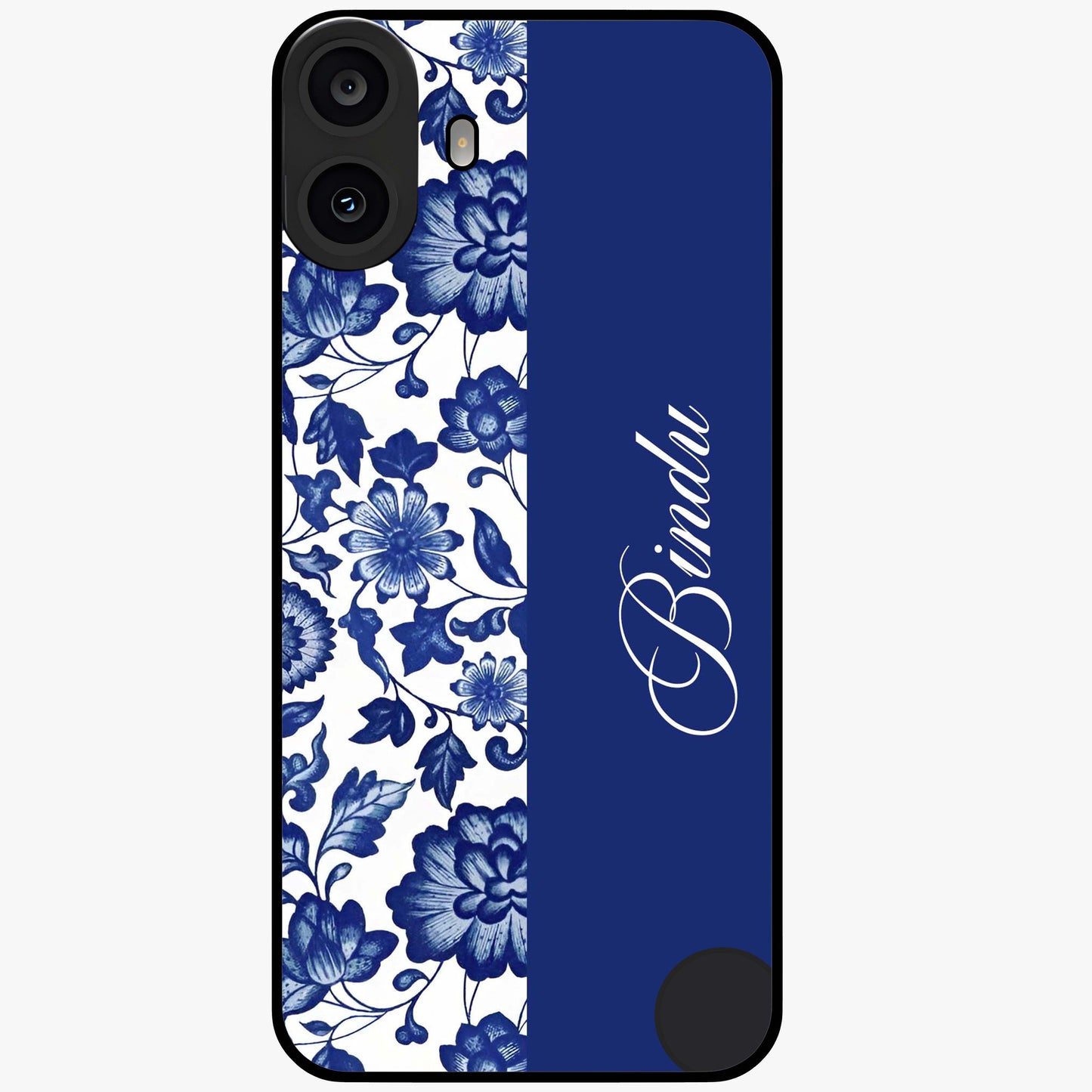 Blue Vintage Floral Pattern Glass Case upright view showcasing timeless floral illustration with vintage inspired style.