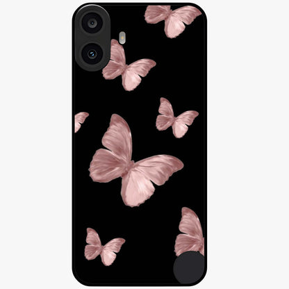 Butterfly Pattern Glass Case showing flat back view with elegant butterfly pattern artwork and glossy glass finish.