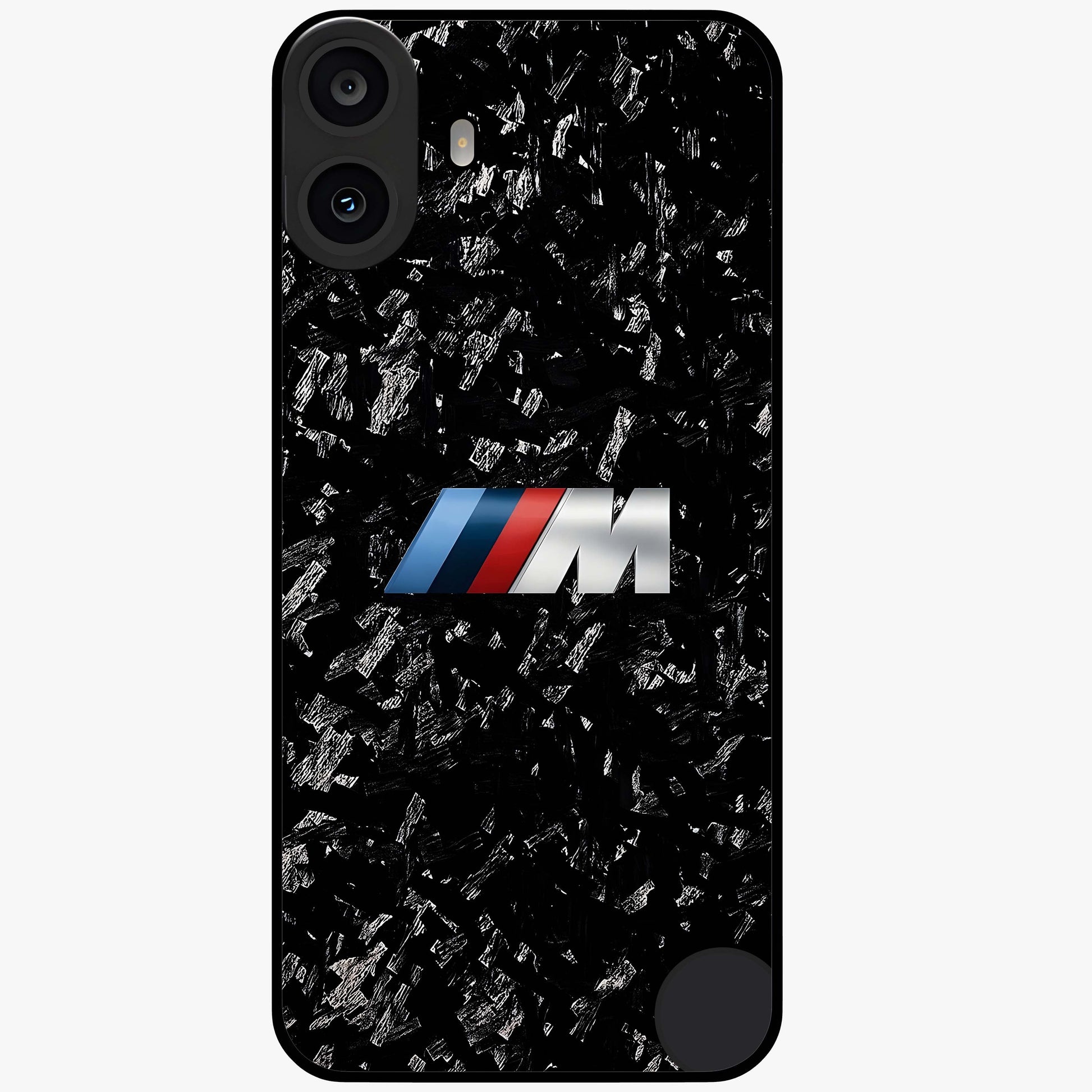 Carbon Speed Mark Glass Case showing flat back view with sporty carbon pattern artwork and glossy glass finish.