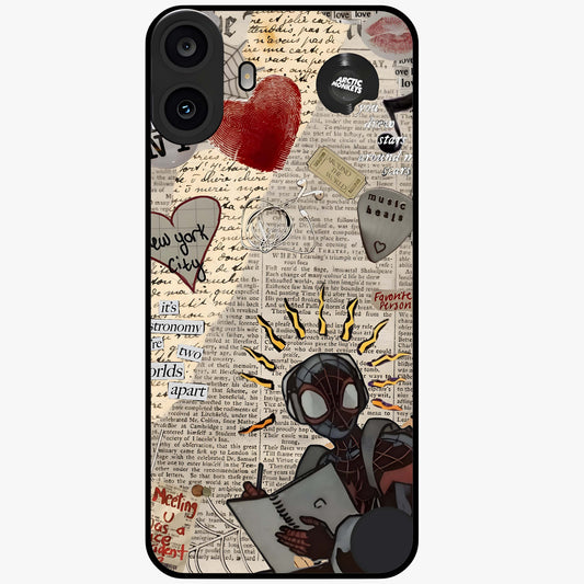 City Dream Sketch Glass Case showing flat back view with artistic city skyline sketch artwork and glossy glass finish.