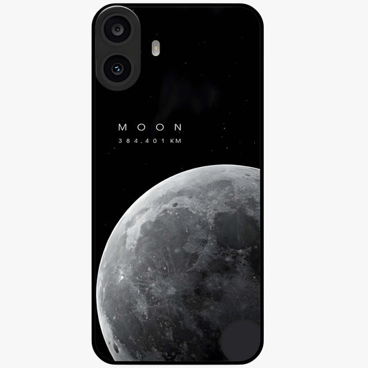 Cosmic Moon Glow Glass Case showing flat back view with glowing moon artwork and glossy glass finish.
