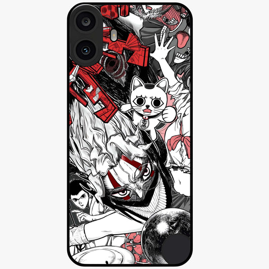 Crimson Chaos Panel Glass Case showing flat back view with bold crimson abstract artwork and glossy glass finish.