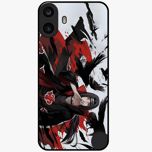 Crimson Crow Illusion Glass Case showing flat back view with artistic crow illusion artwork and glossy glass finish.