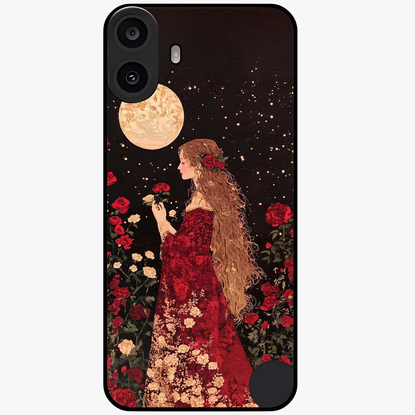 Crimson Dreams Glass Case showing flat back view with dreamy crimson artwork and glossy glass finish.