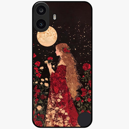 Crimson Dreams Glass Case showing flat back view with dreamy crimson artwork and glossy glass finish.