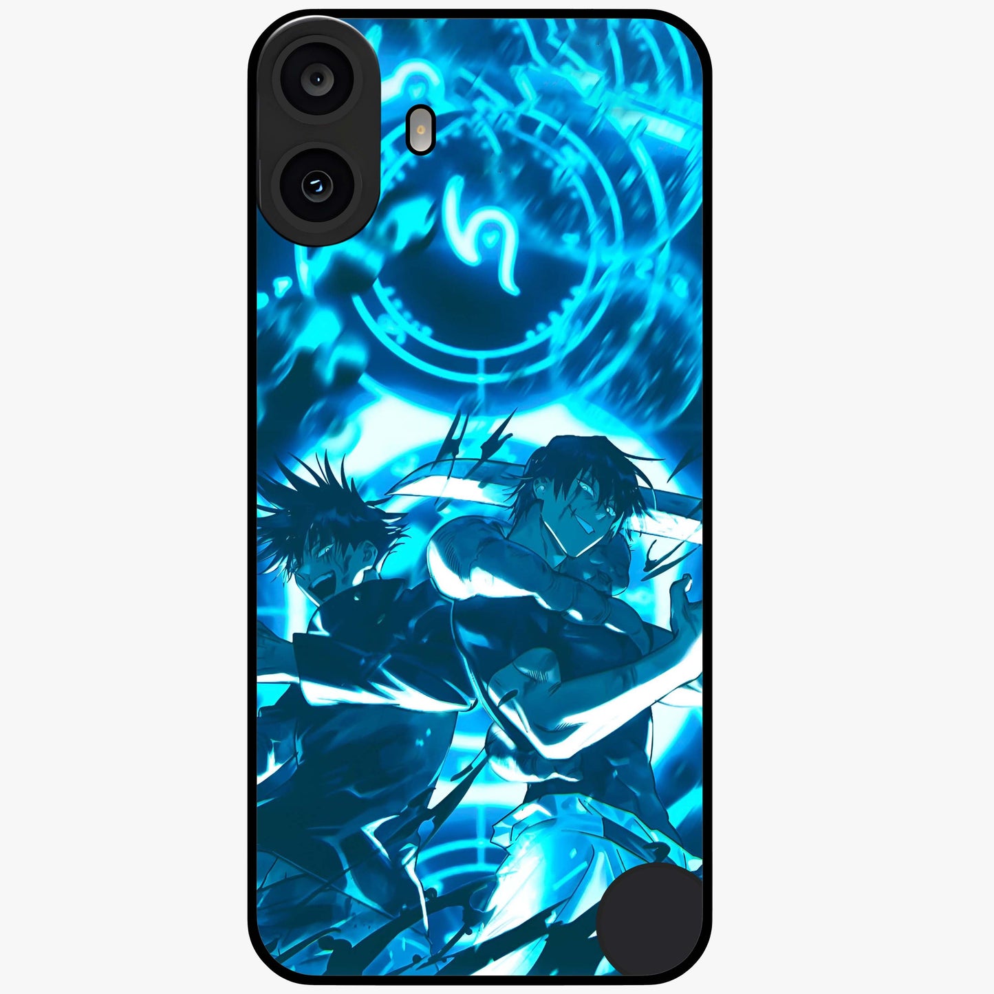 Cursed Energy Clash Glass Case showing flat back view with intense cursed energy artwork and glossy glass finish.