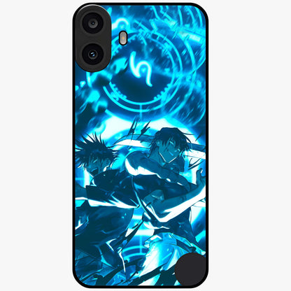 Cursed Energy Clash Glass Case showing flat back view with intense cursed energy artwork and glossy glass finish.