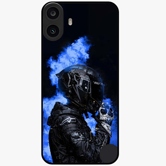 Cyber Sentinel Protocol Glass Case showing flat back view with futuristic cyber themed artwork and glossy glass finish.