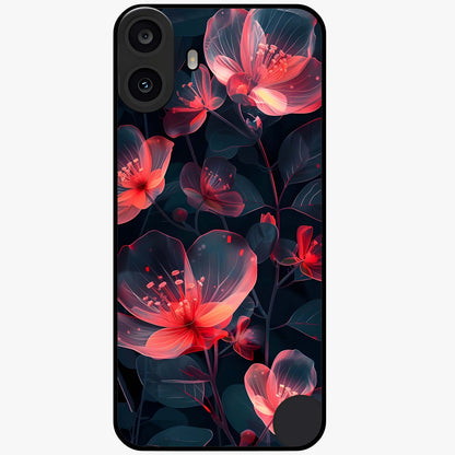 Dark Shade of Flower Glass Case showing flat back view with elegant dark floral artwork and glossy glass finish.