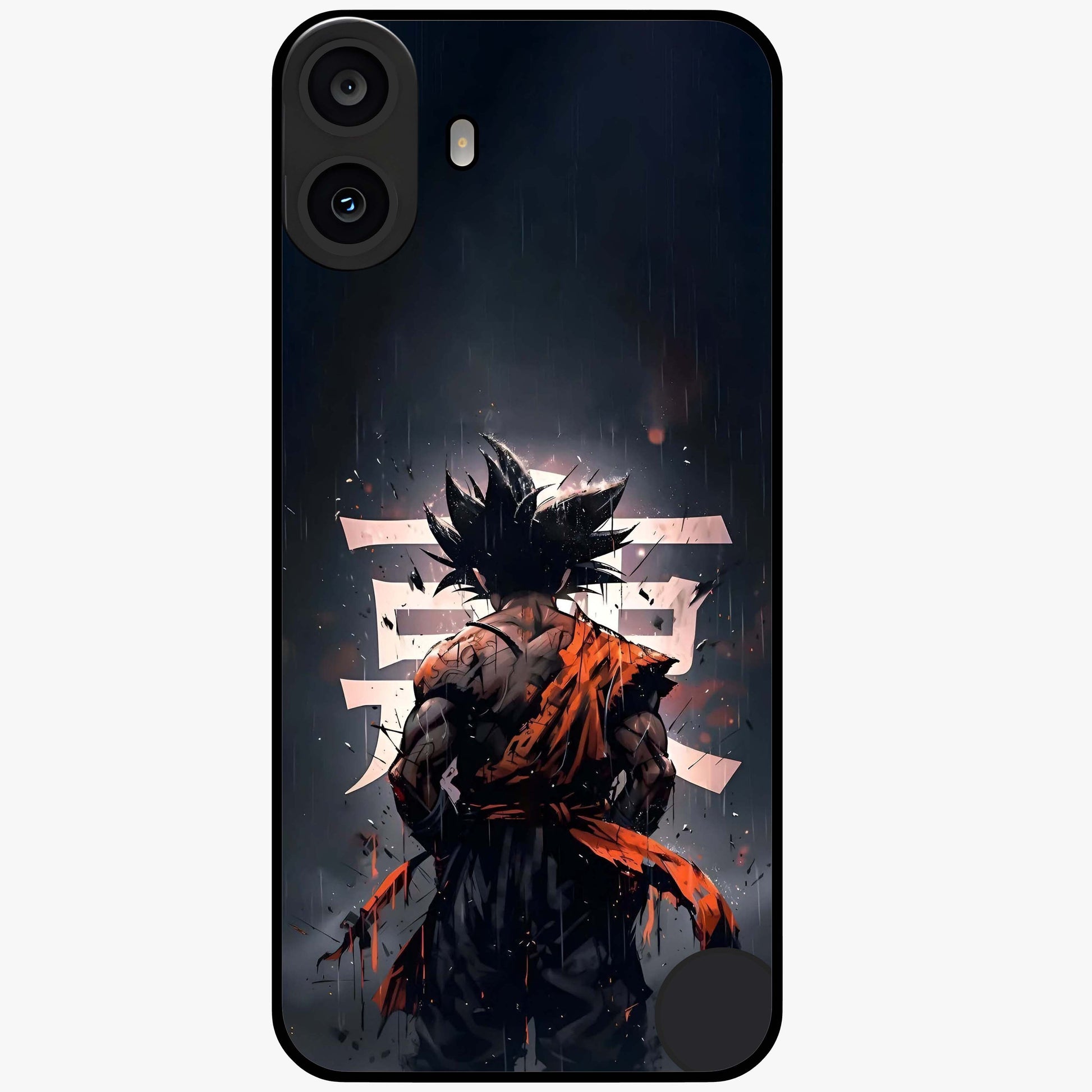Dark Warrior In Rain Glass Case showing flat back view with warrior artwork in rainy atmosphere and glossy glass finish.