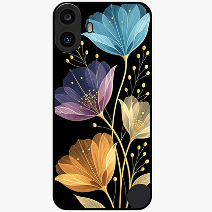 Delicate Multicolor Flowers Glass Case showing flat back view with vibrant floral artwork and glossy glass finish.