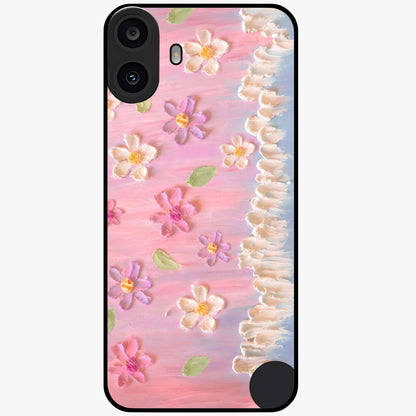 Dreamy Painted Garden Glass Case showing flat back view with artistic painted floral garden artwork and glossy glass finish.