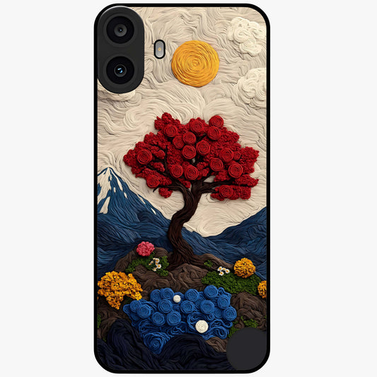 Eternal Nature Tapestry Glass Case showing flat back view with intricate nature tapestry artwork and glossy glass finish.