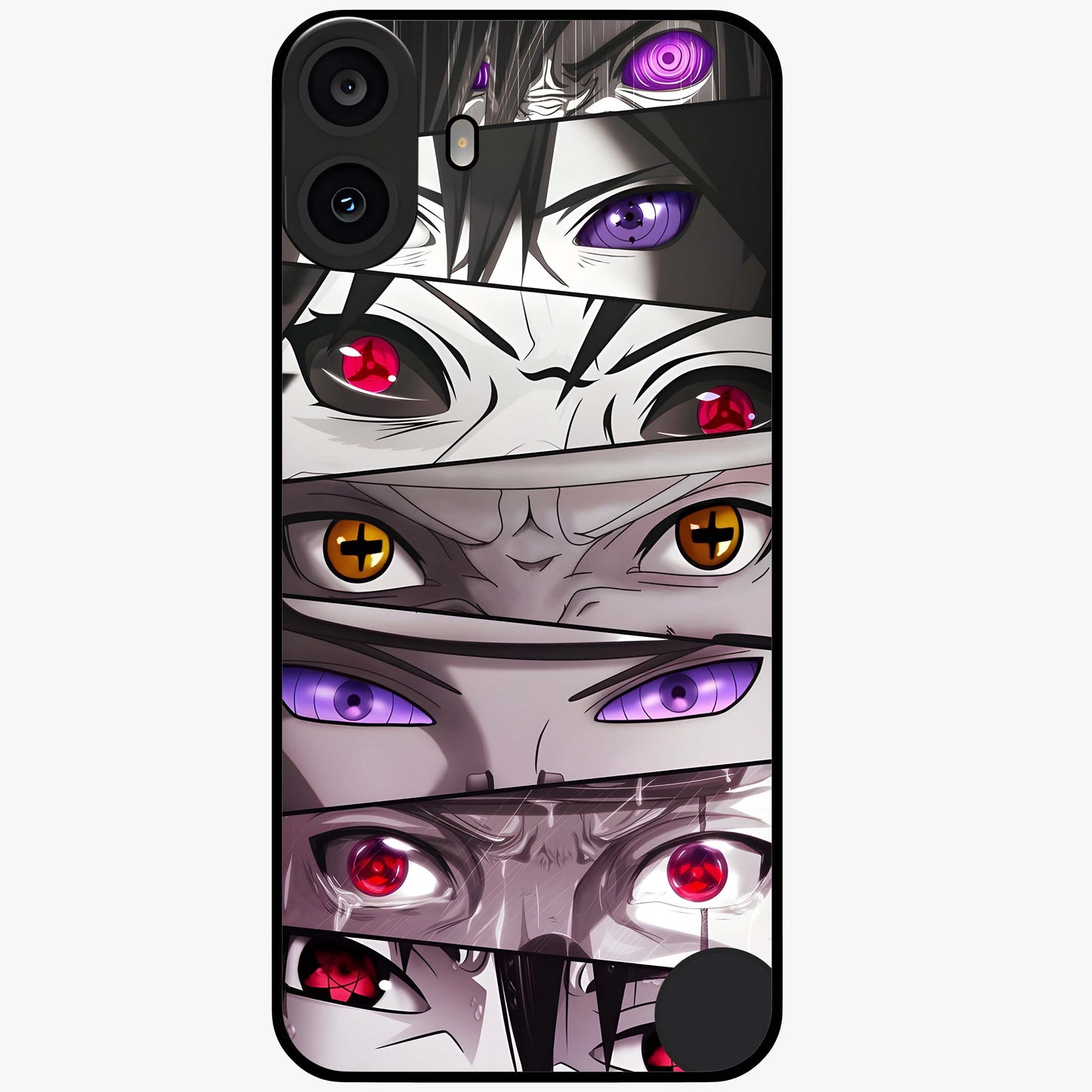 Eyes of Destiny Glass Case showing flat back view with striking eye themed artwork and glossy glass finish.