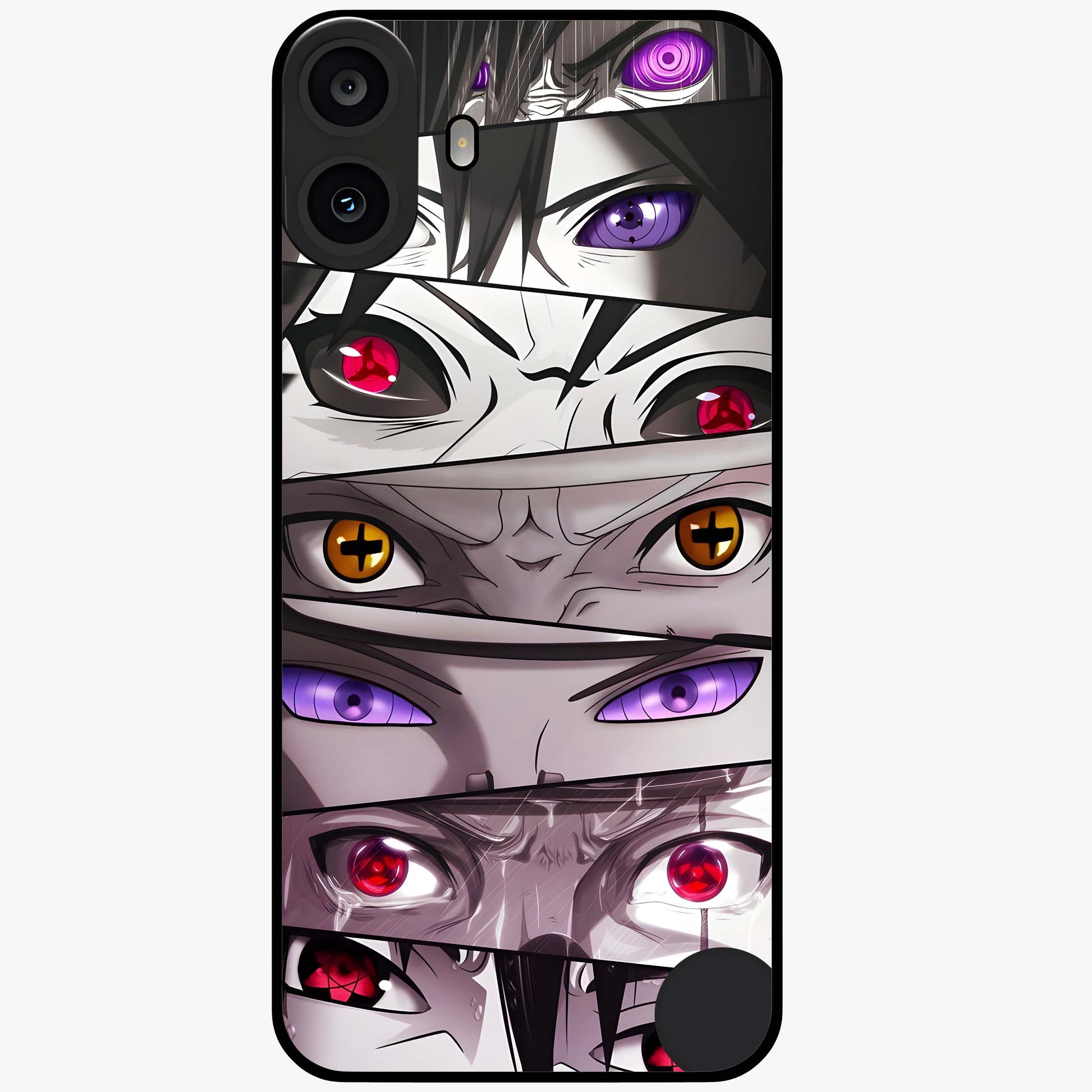 Eyes of Destiny Glass Case showing flat back view with striking eye themed artwork and glossy glass finish.