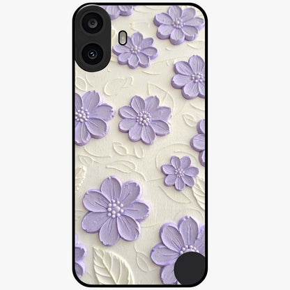 Floral Wall Art With Purple Flowers Glass Case showing flat back view with purple flower artwork and glossy glass finish.
