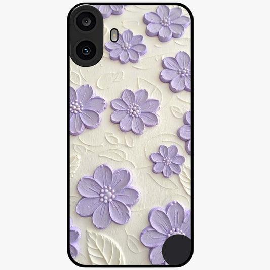 Floral Wall Art With Purple Flowers Glass Case showing flat back view with purple flower artwork and glossy glass finish.