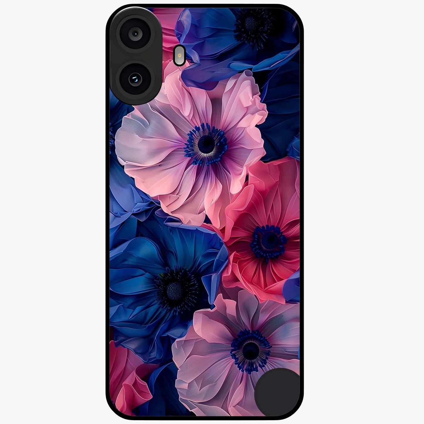 Flower Paper Art Pattern Glass Case showing flat back view with paper cut style floral artwork and glossy glass finish.