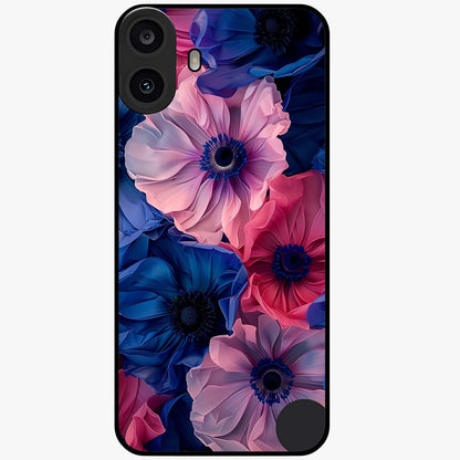 Flower Paper Art Pattern Glass Case showing flat back view with paper cut style floral artwork and glossy glass finish.