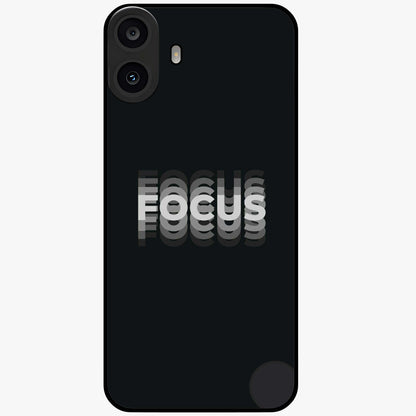 Focus Mode On Glass Case showing flat back view with bold motivational typography design and glossy glass finish.