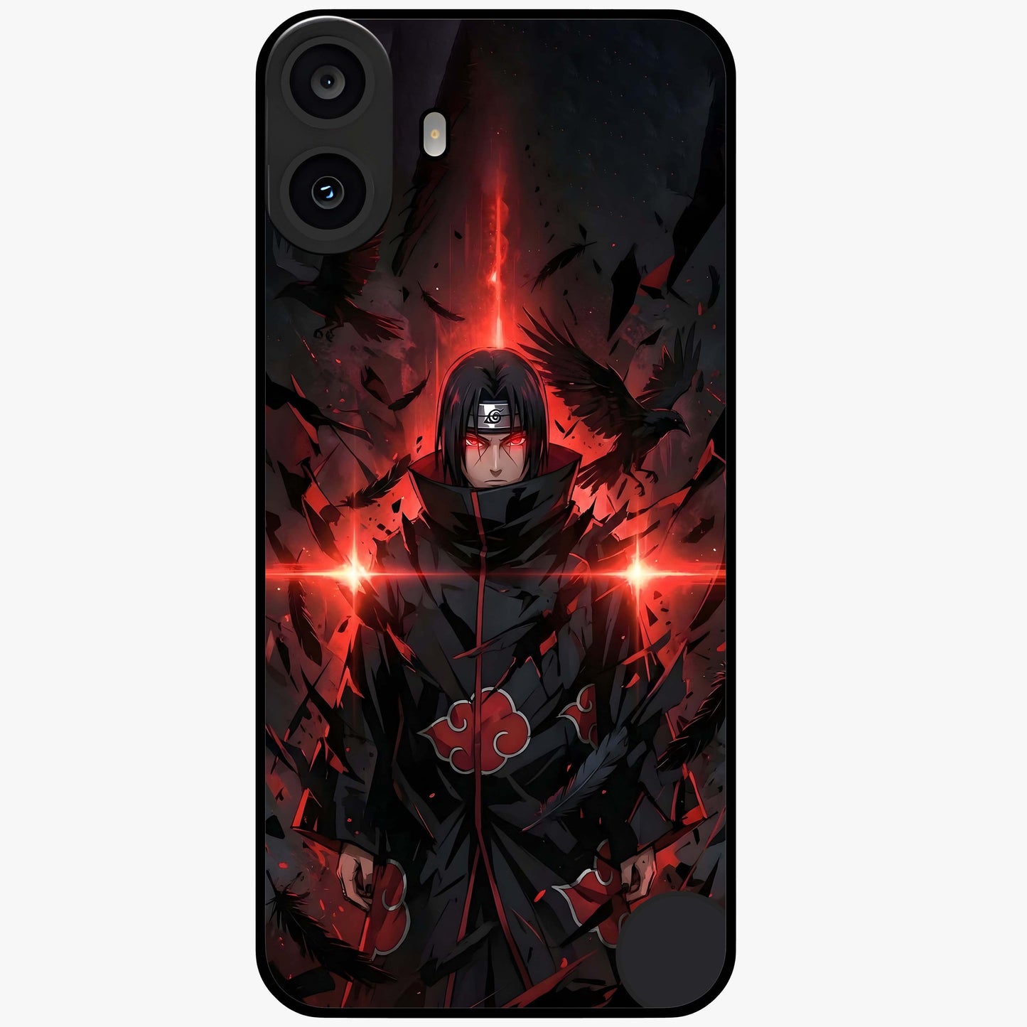 Focused Blade Discipline Glass Case showing flat back view with warrior sword themed artwork and glossy glass finish.