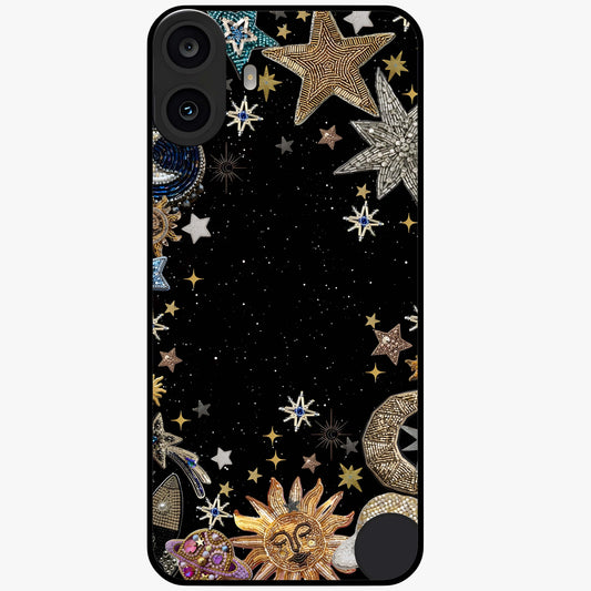 Galactic Jewel Stars Glass Case showing flat back view with sparkling star jewel artwork and glossy glass finish.